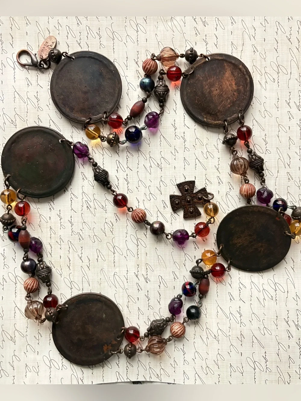 Vintage 90s The Limited medallion adjustable beaded chain belt  bronze boho EUC